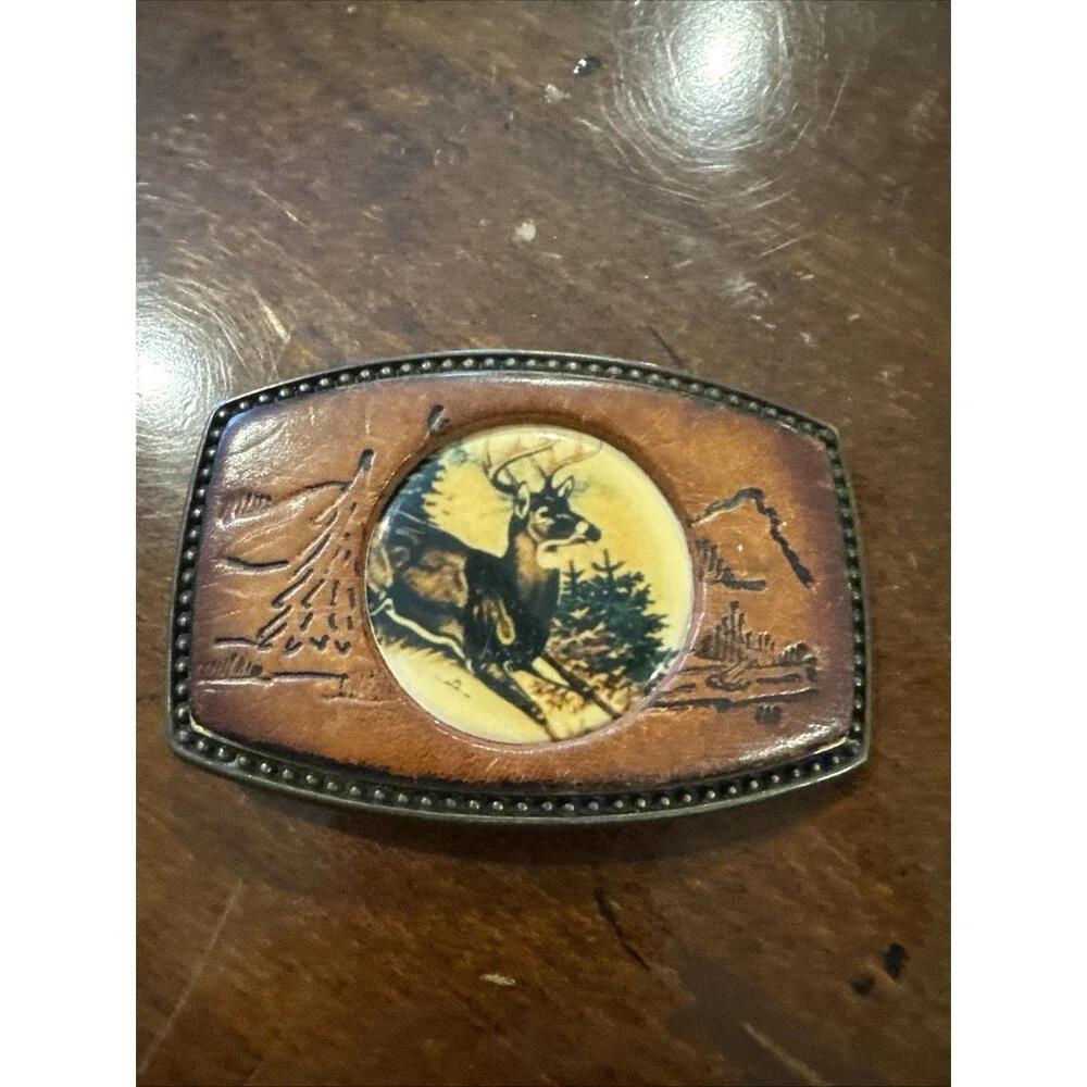 Vintage Alumaline Belt Buckle 4108 BB-317 Leather Metal Face Buck Deer READ